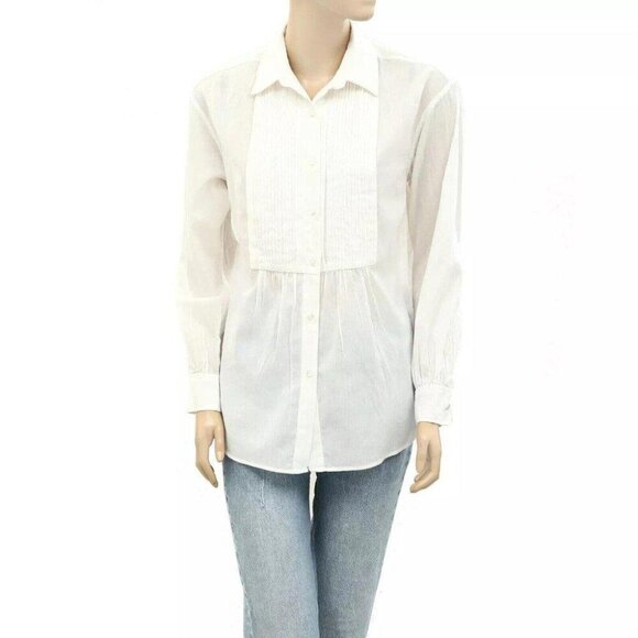 Nili Lotan Buttondown Solid Pintuck Shirt Tunic Top White Cotton S New 274826